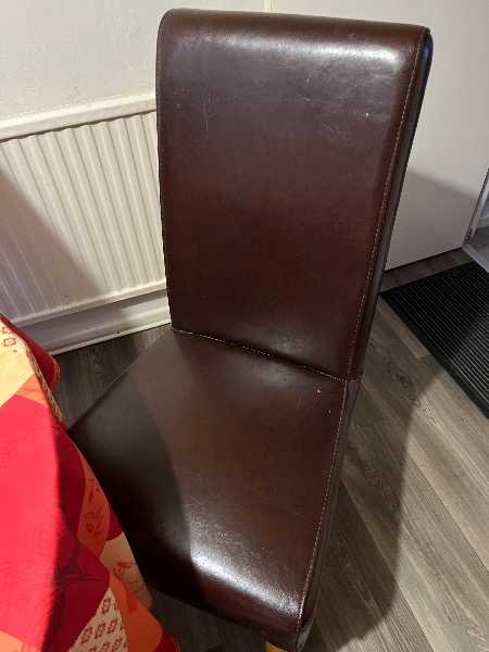 Thumbnail for Three dining brown leather chairs