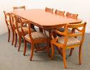 Thumbnail for A reproduction Georgian-style yew veneered extending dining table and eight chairs