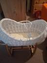 Thumbnail for Baby Crib,  as new, white basket weave, wooden stand.