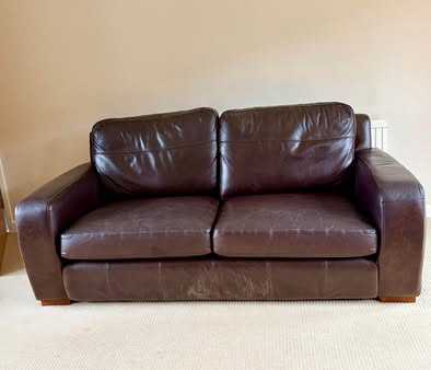 Thumbnail for 2 x 3-seater brown leather sofas