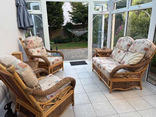 Conservatory furniture - sofa, two chairs and two small coffee tables
