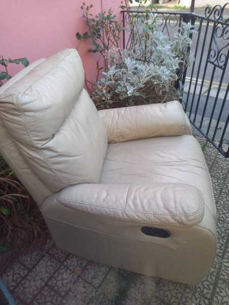 Armchair beige leather look manual recliner