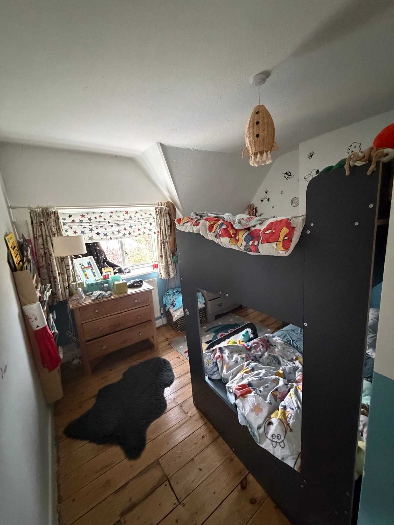 Bunk bed with shelves - navy blue