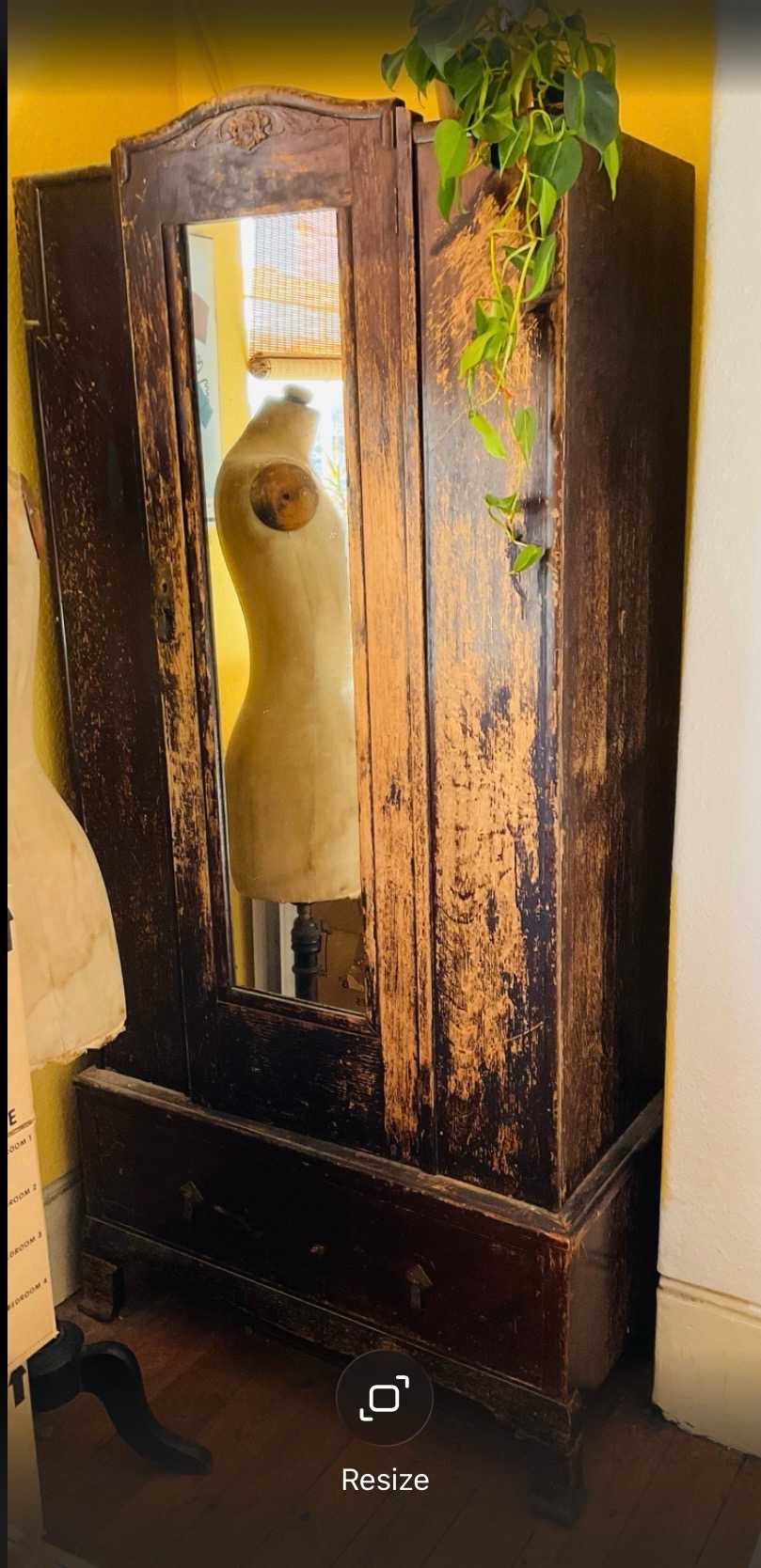 Charming Vintage 1940s-Style Wooden Wardrobe with Mirror – Shabby Chic Beauty