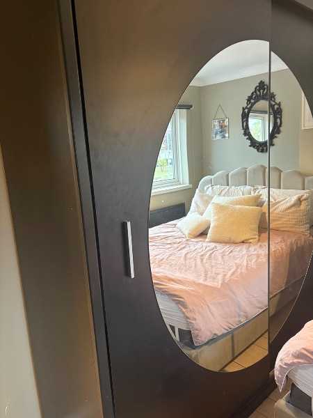 Black Double Wardrobe with Round Mirror