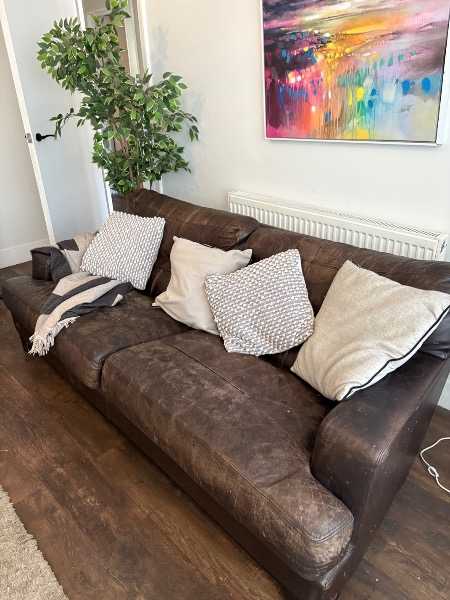 John Lewis large brown leather sofa