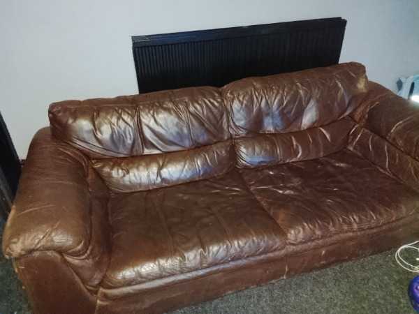 Brown leather sofa