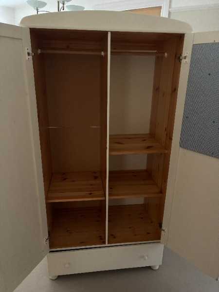 White painted pine wood wardrobe