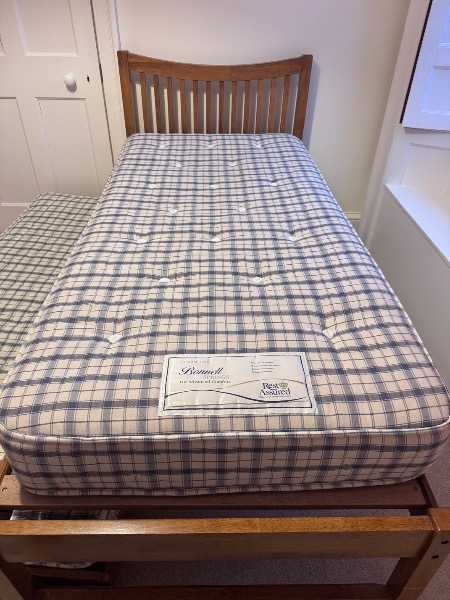 John Lewis (?) solid wood single bed with pull-out trundle guest bed,