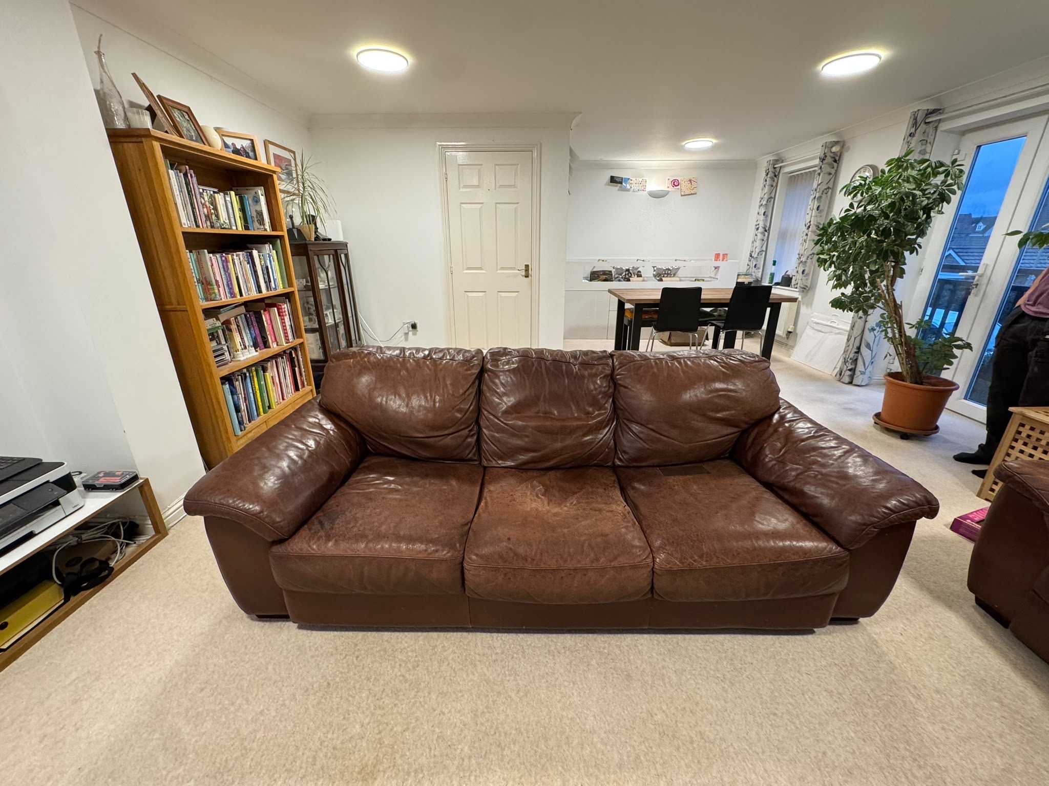 Brown leather sofa