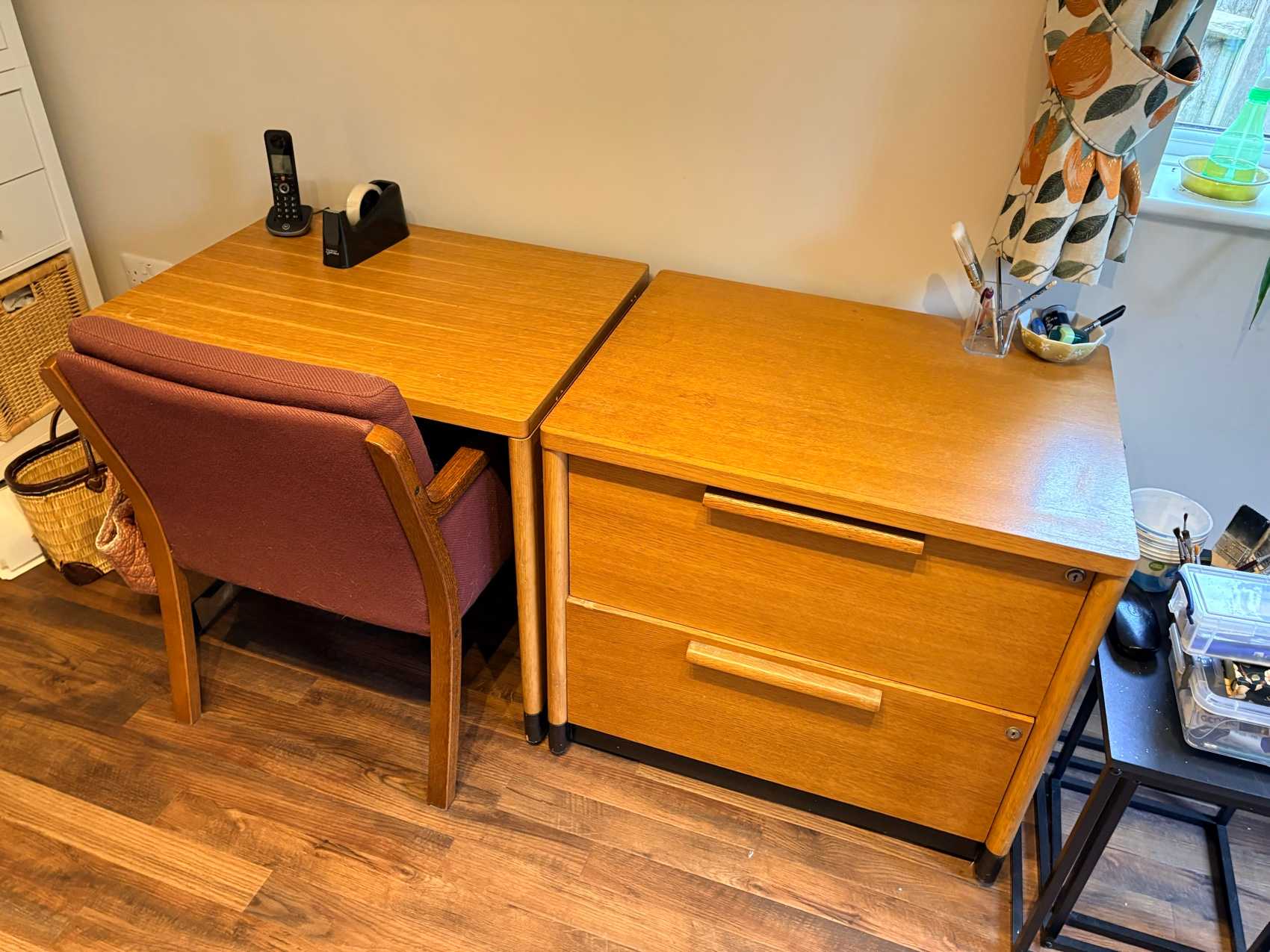 Office desk, drawers and one chair