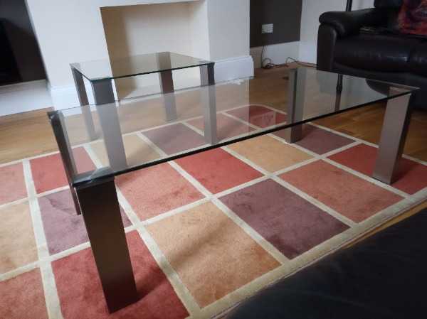 Glass topped coffee table and matching side table