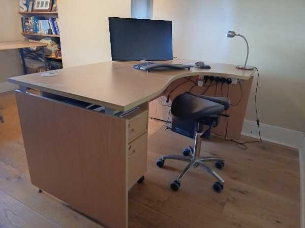 Large office desk and filing cabinet