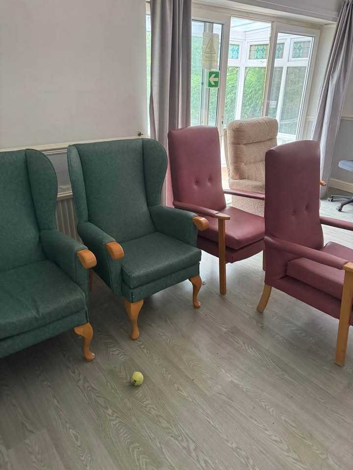 Vinyl green wing backed chair one can wipe down