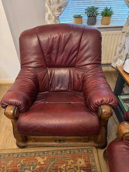 3+1+1 Leather and Wood Sofa