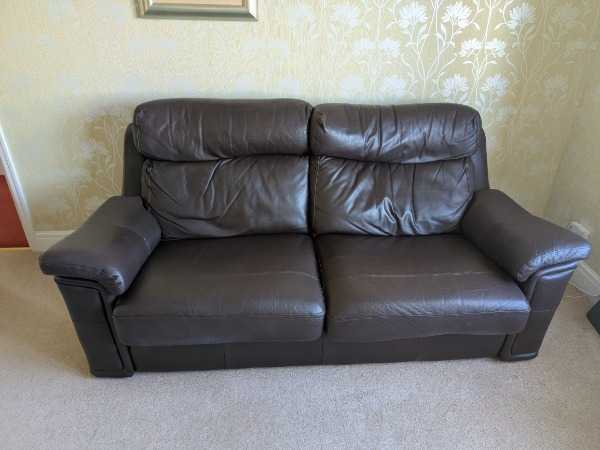 3 seater brown leather sofa collect only