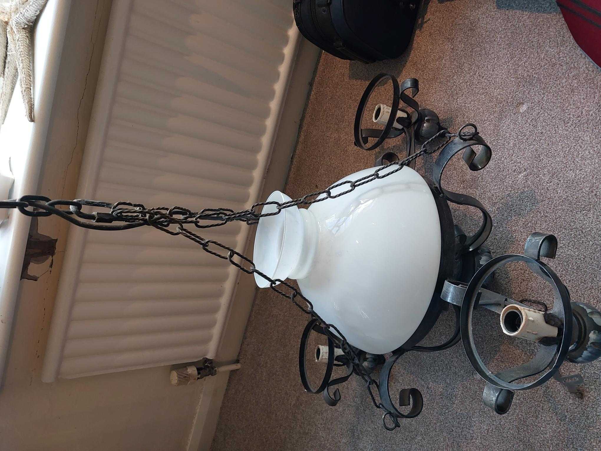 heavy antique style wrought iron light for stairwell/vaulted ceiling