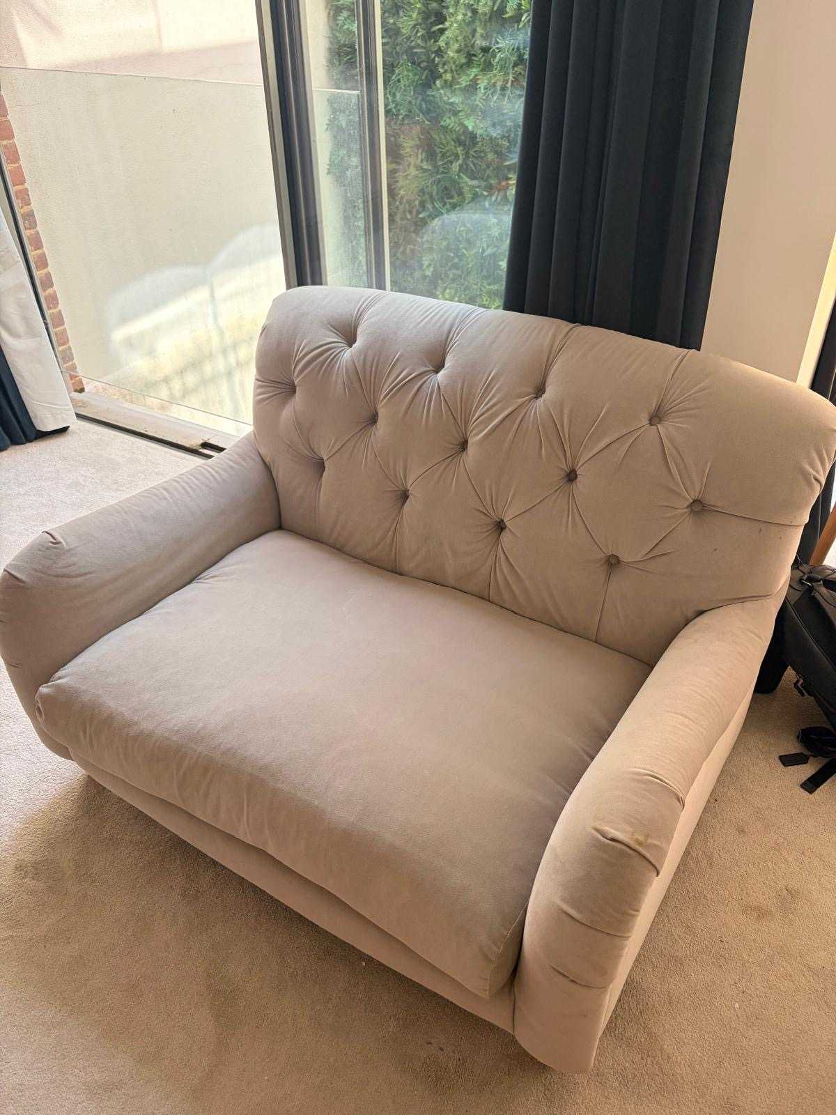 Grey velvet loveseat/armchair