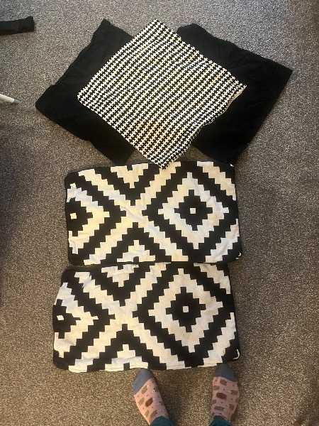 Black and white patterned cushion covers