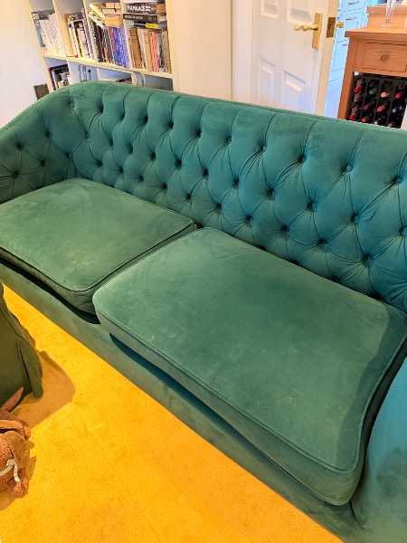 3 seater green velvet sofa
