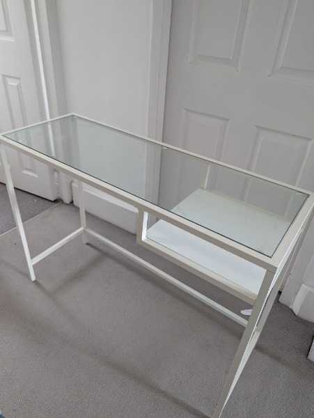 White metal/glass desk