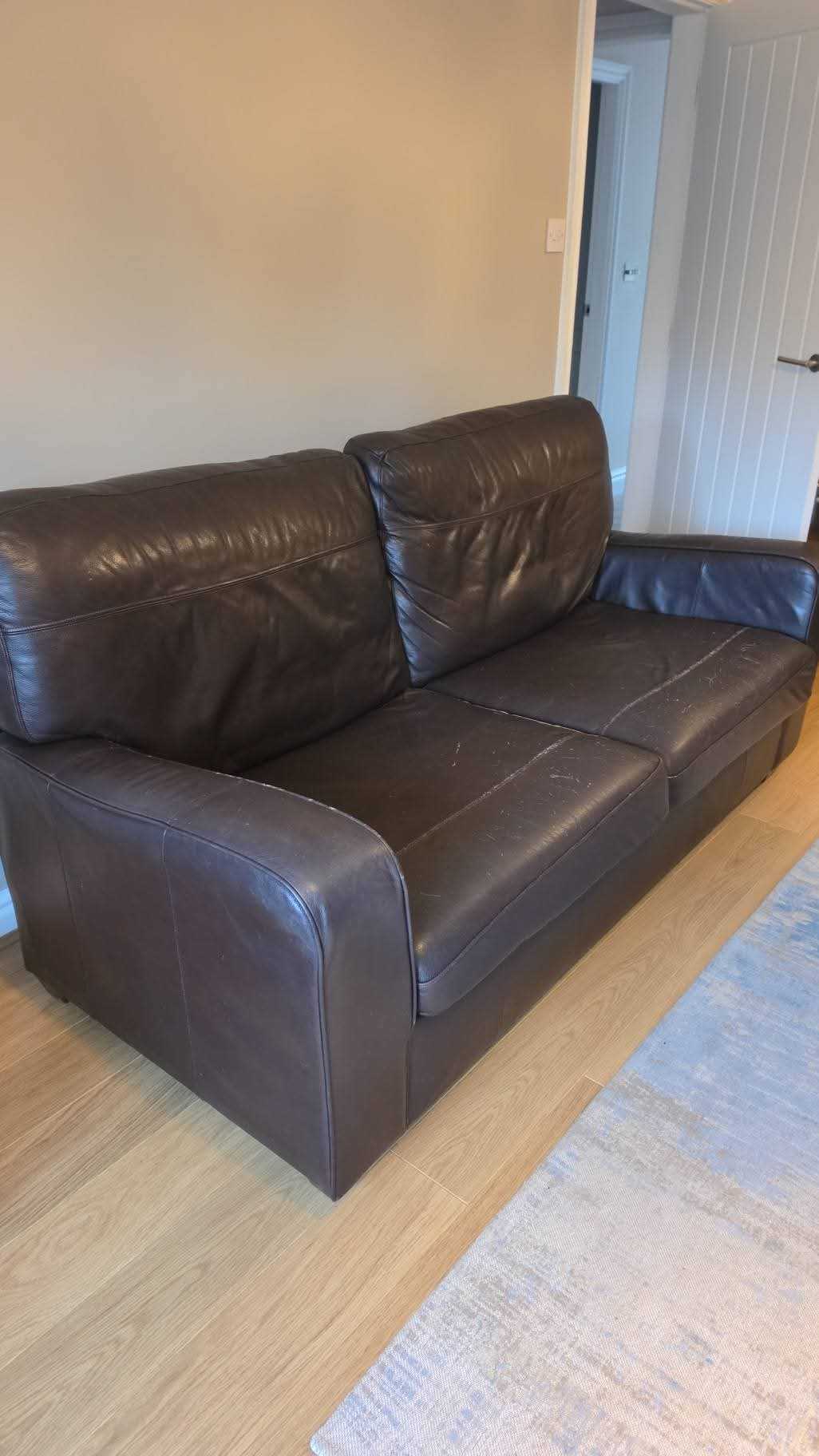 Brown leather large sofa