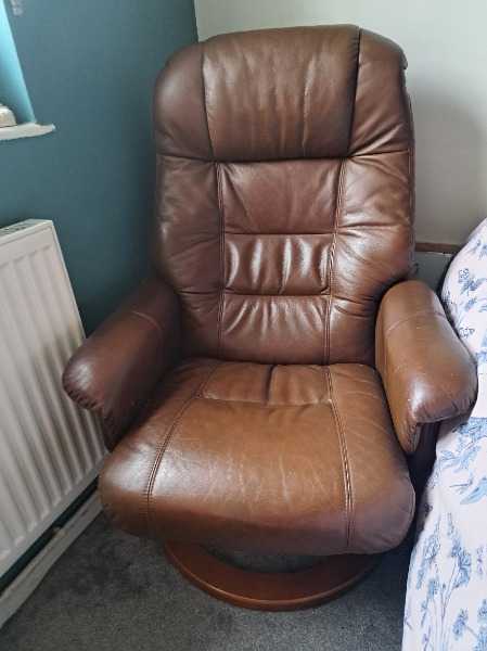 Leather swivel chair and foot stool