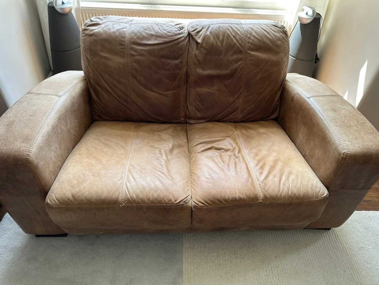Leather Double Sofa and Armchair - DFS - Tan