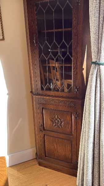 Beautiful solid oak corner display cabinet