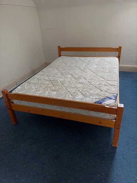 Pine double bed and mattress
