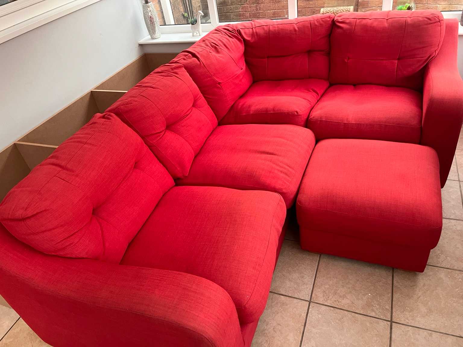 Red L-Shaped Corner Sofa with Storage Footstool – FREE