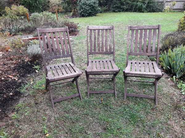3 wooden folding garden chairs