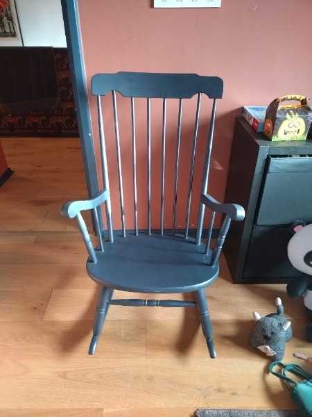 Dark blue painted wooden rocking chair